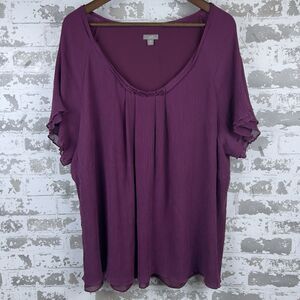 J.Jill Silk Top Sz 4XL Plum Purple Flutter Sleeves Lined Crepe Crinkle Feminine